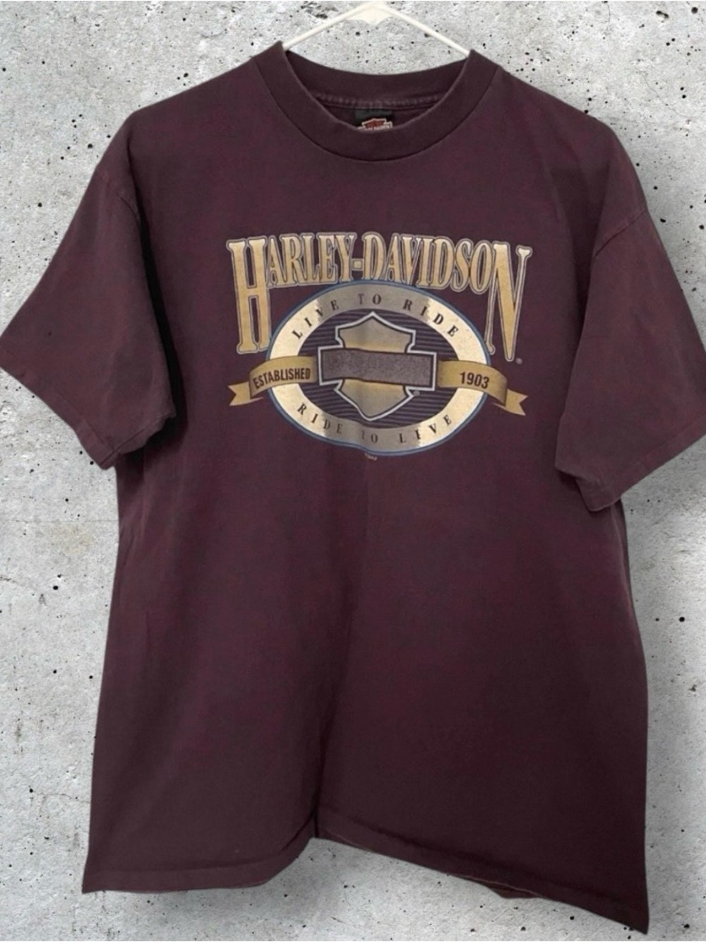 Vintage 1995 Harley Davidson Stratford CT Burgundy Single Stitch T Shirt // XL